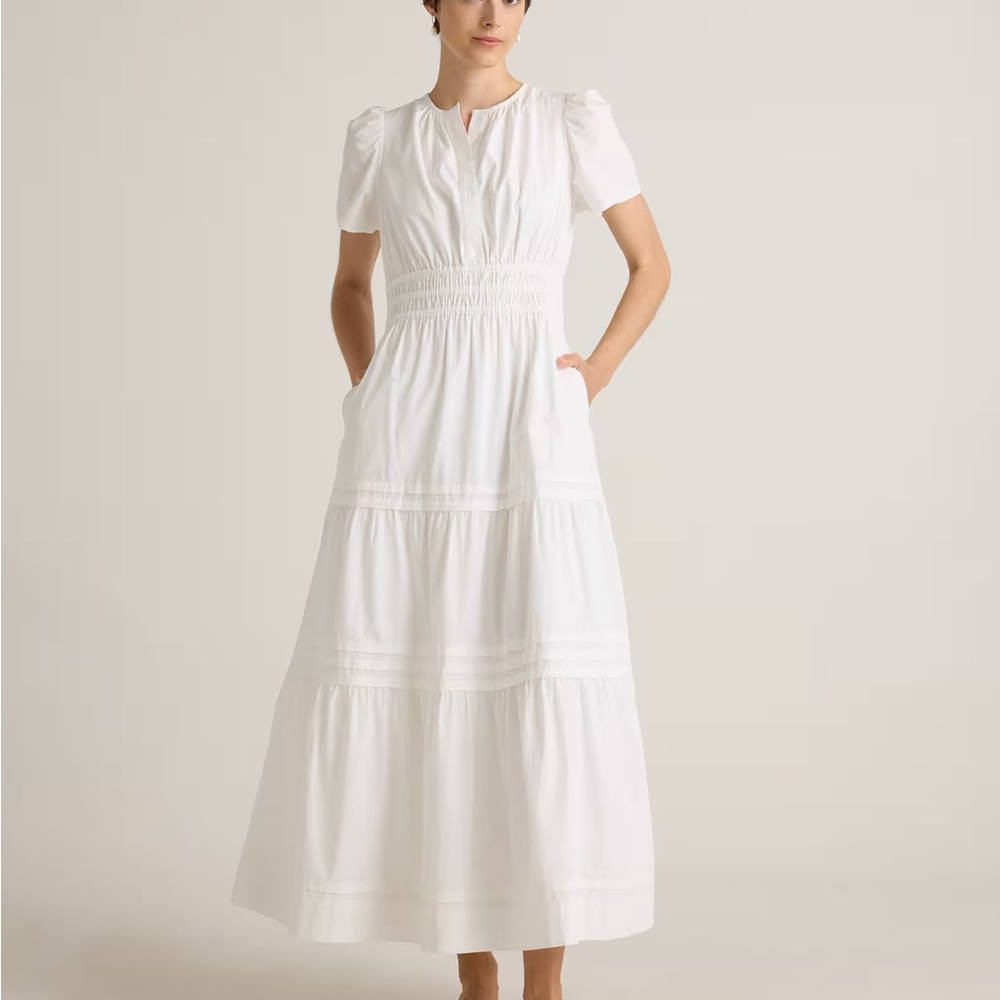 Quince 100% Organic Cotton Poplin Tiered Maxi Dress - White
